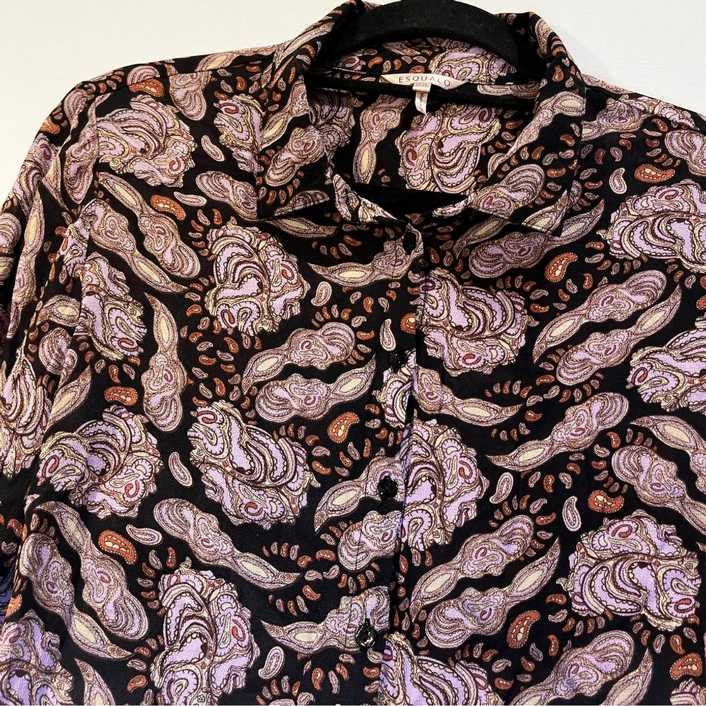 ESQUALO Paisley Floral Button Down Boho Semi Sheer Blouse Long Sleeve Top Medium - Picture 3 of 11